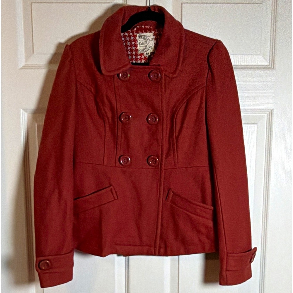 Tulle Women's Orange Double Breasted Pea Coat Jacket Size M Pockets
